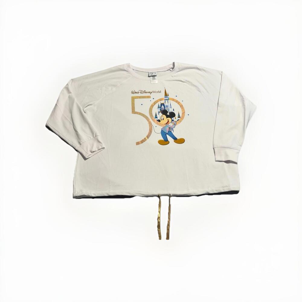 Disney World 50 White Sweatshirt Mickey Mouse 1XL Drawstring Hem Soft Cozy(A32) - Picture 1 of 6